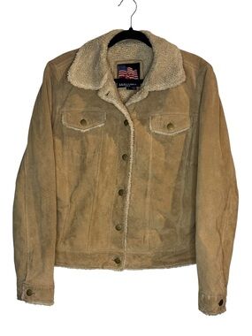 Tan Suede Sherpa-Lined Jacket